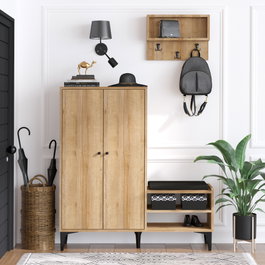 Hanah Home Jess Zapatero con Perchero en Roble